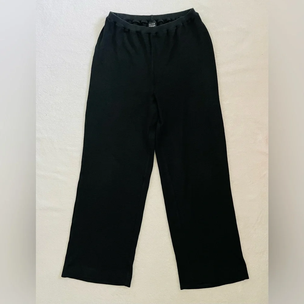 Eileen Fisher Women Pull-On Jersey Pants M Black Straight Leg Stretchy Casual